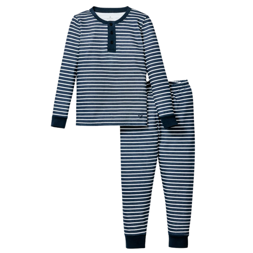 Kid's Pima Snug Fit Pajama Set in Navy Stripe