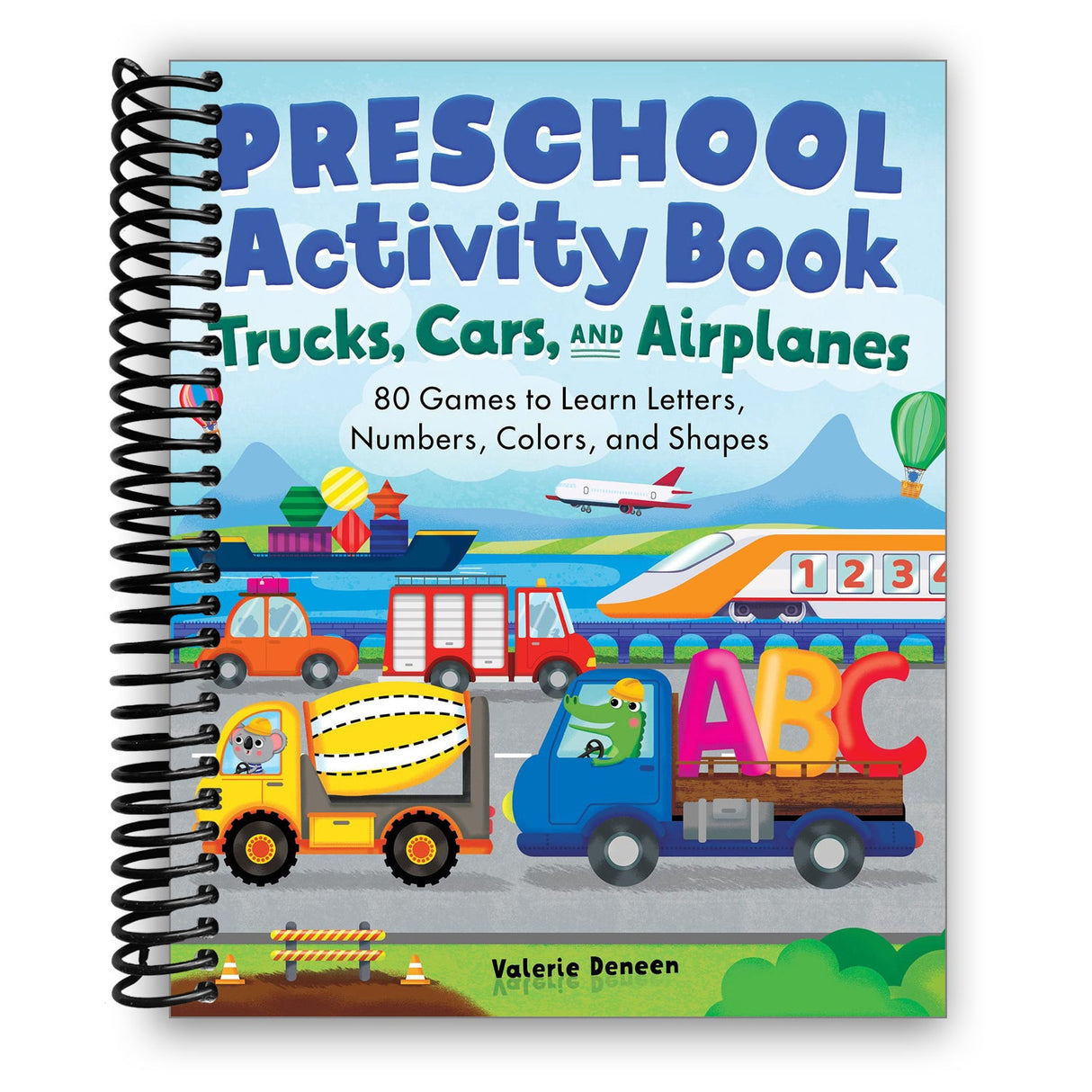 Preschool Activity Book Trucks, Cars, and Airplanes: 80 Games to Learn Letters, Numbers, Colors, and Shapes (Spiral Bound) - HoneyBug 
