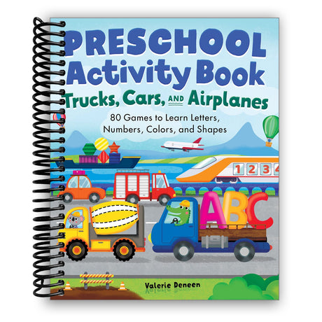 Preschool Activity Book Trucks, Cars, and Airplanes: 80 Games to Learn Letters, Numbers, Colors, and Shapes (Spiral Bound) - HoneyBug 