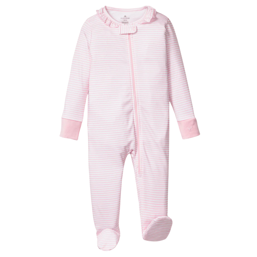 Baby's Pima Ruffle Collar Romper in Pink Stripes