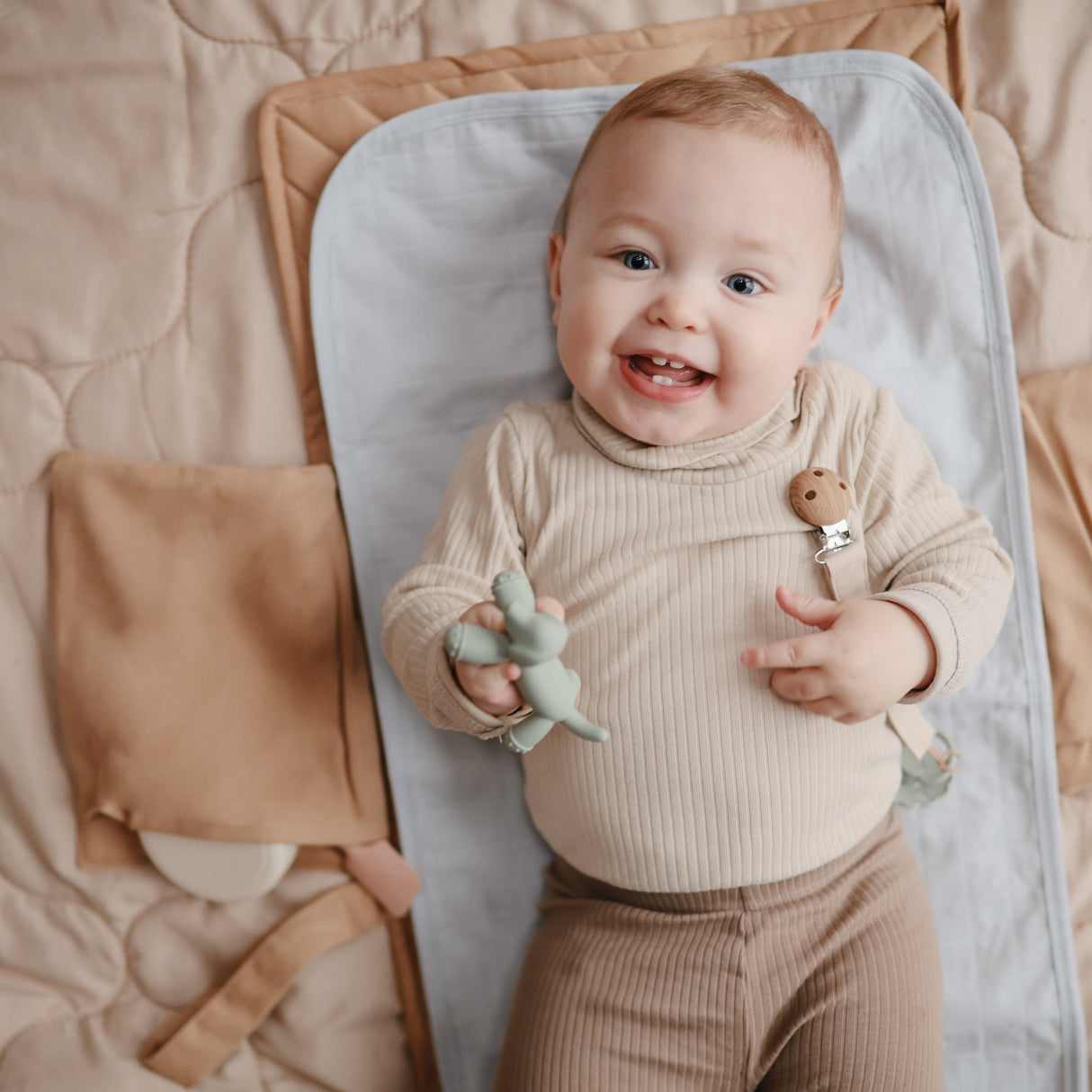 Linen Pacifier Clip 2-Pack - Blush/Cream - HoneyBug 