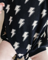 Short Sleeve Bubble Romper | Black Bolts - HoneyBug 