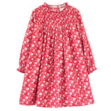 Girls' Smocked Long Sleeves Dress | Red and White Floral - HoneyBug 