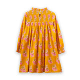 Girls' Smocked Long Sleeve Dress | Mustard and Pink - HoneyBug 