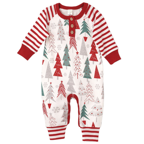 Christmas Trees Henley Cotton Romper - HoneyBug 