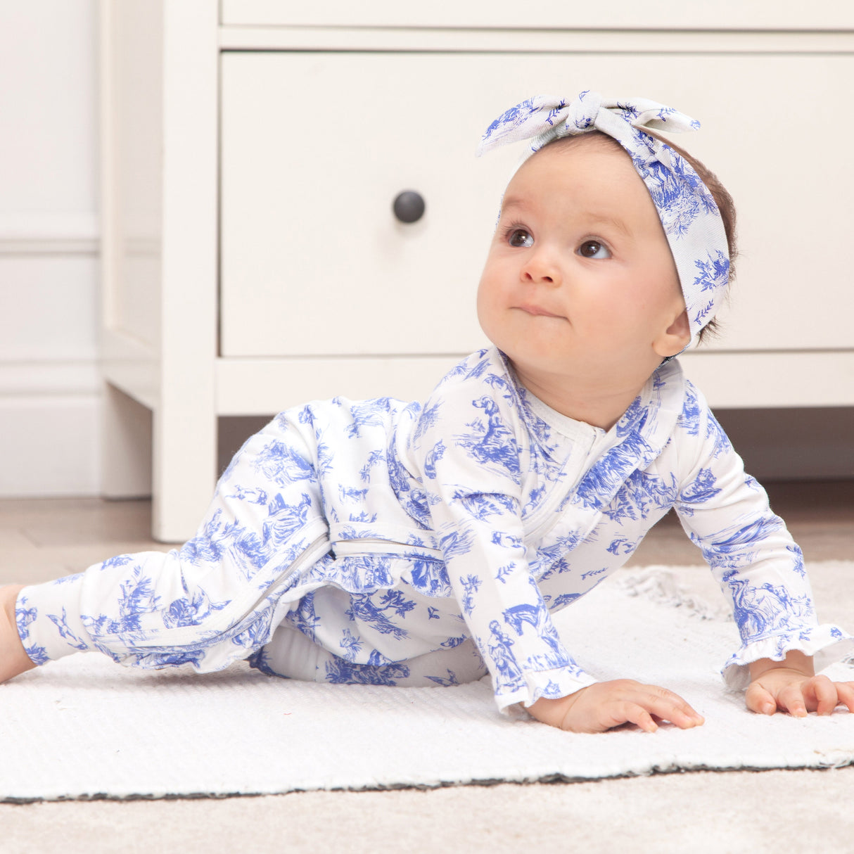 Toile de Jouy Bamboo Zipper Romper - HoneyBug 