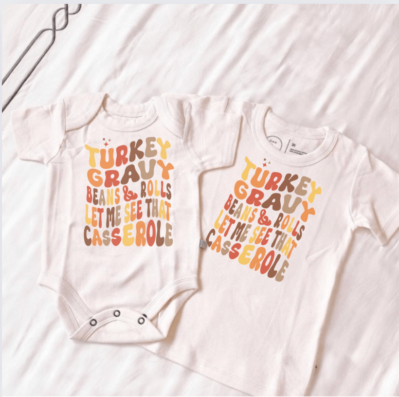 graphic bodysuit | turkey gravy casserole - HoneyBug 
