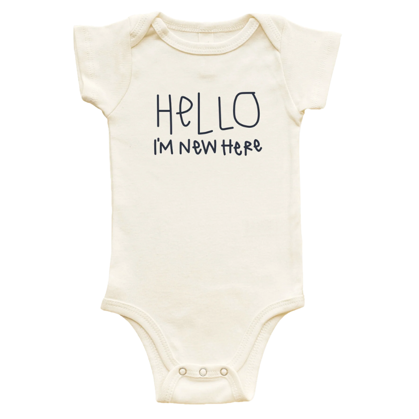 Hello I'm New Here Organic Baby Bodysuit