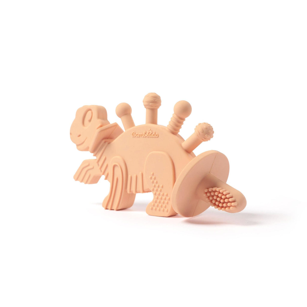 Dibly - Pink - Baltic Amber & Natural Rubber Dinosaur Teether with Toothbrush Tail- - HoneyBug 