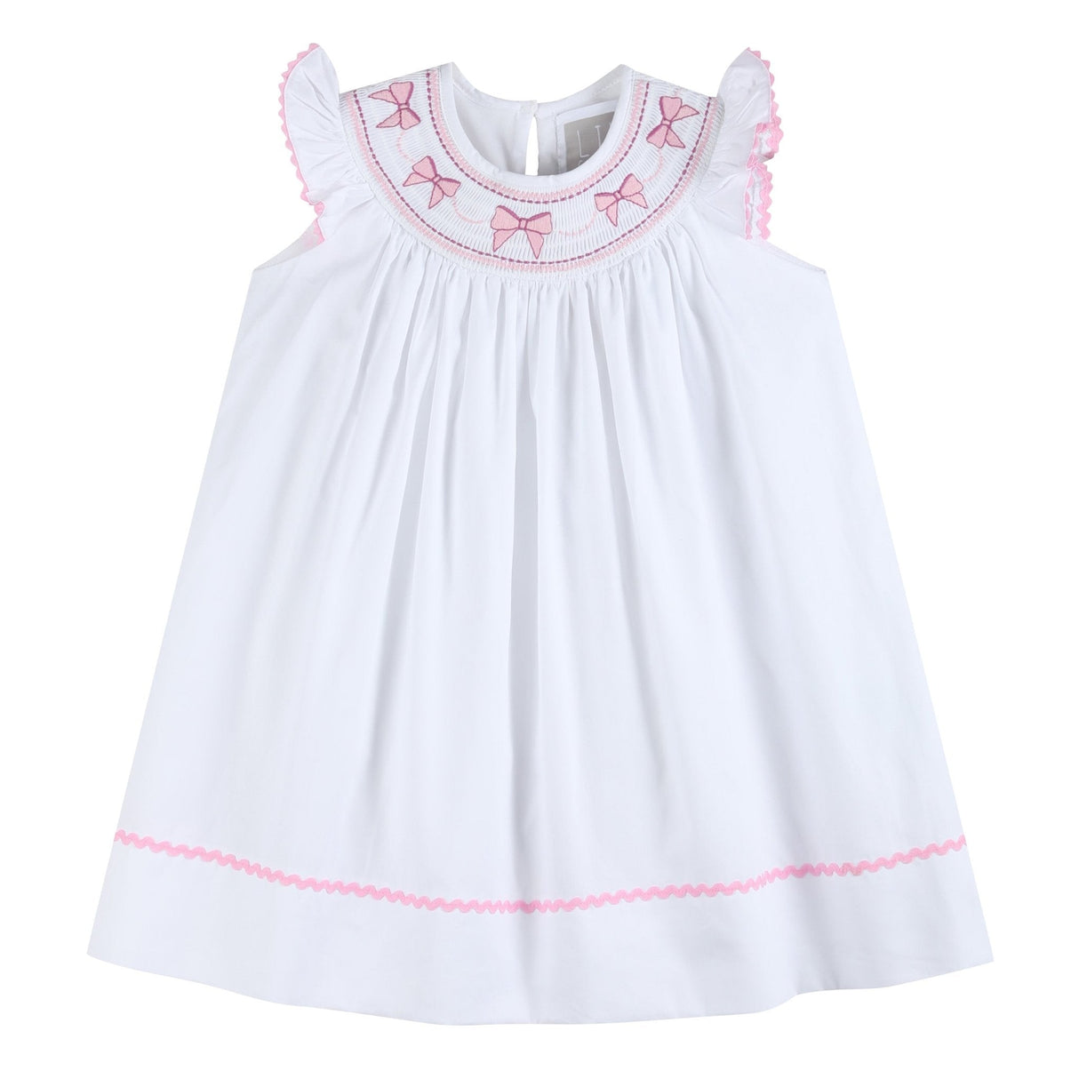 White and Pink Bows Smocked Bishop Dress