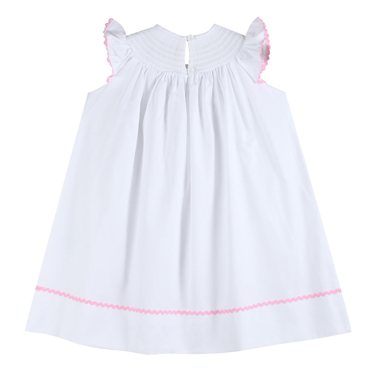 White and Pink Bows Smocked Bishop Dress