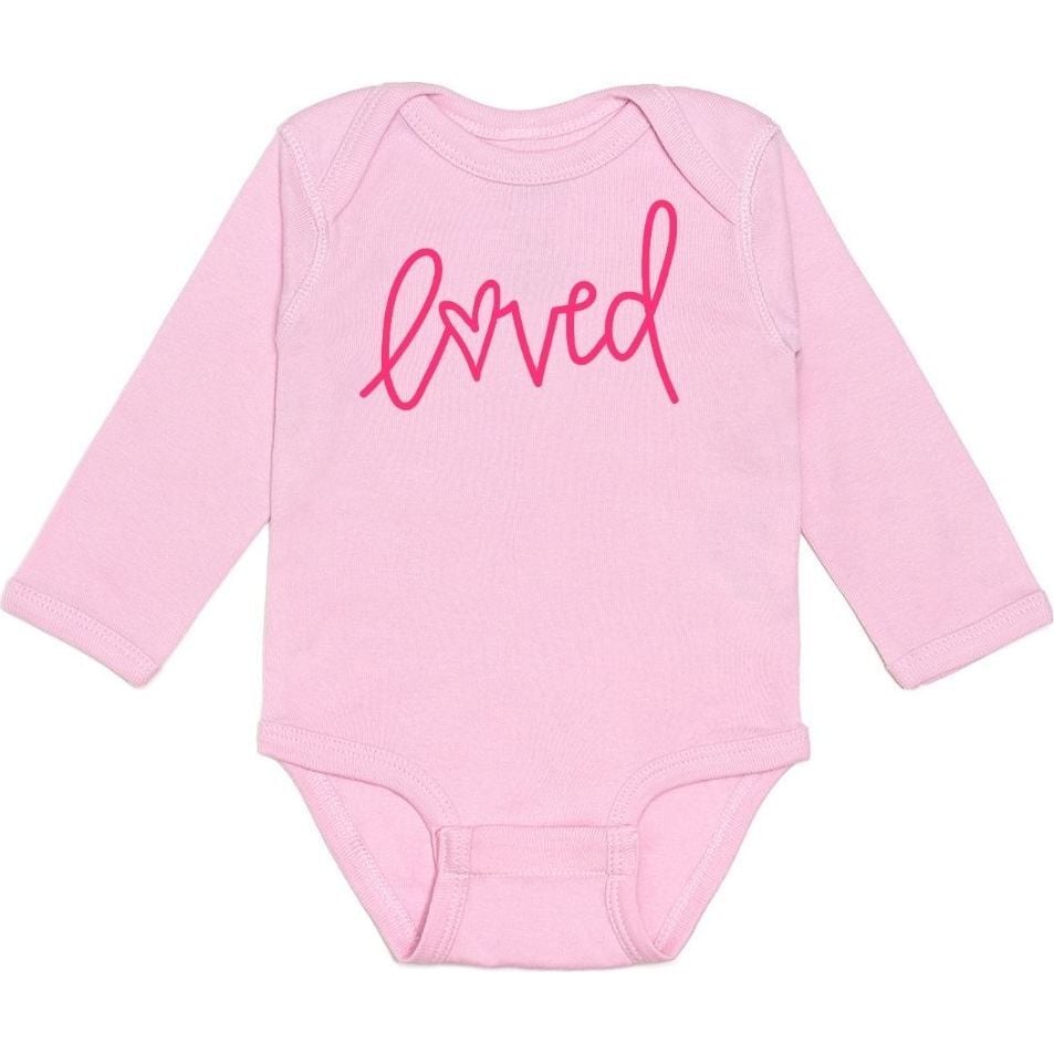 Loved Valentine's Day Long Sleeve Bodysuit - Pink - HoneyBug 