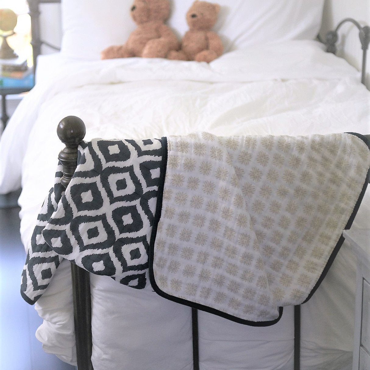 Morrocan Blue And Flower Child Cotton Muslin Newcastle Blanket - HoneyBug 