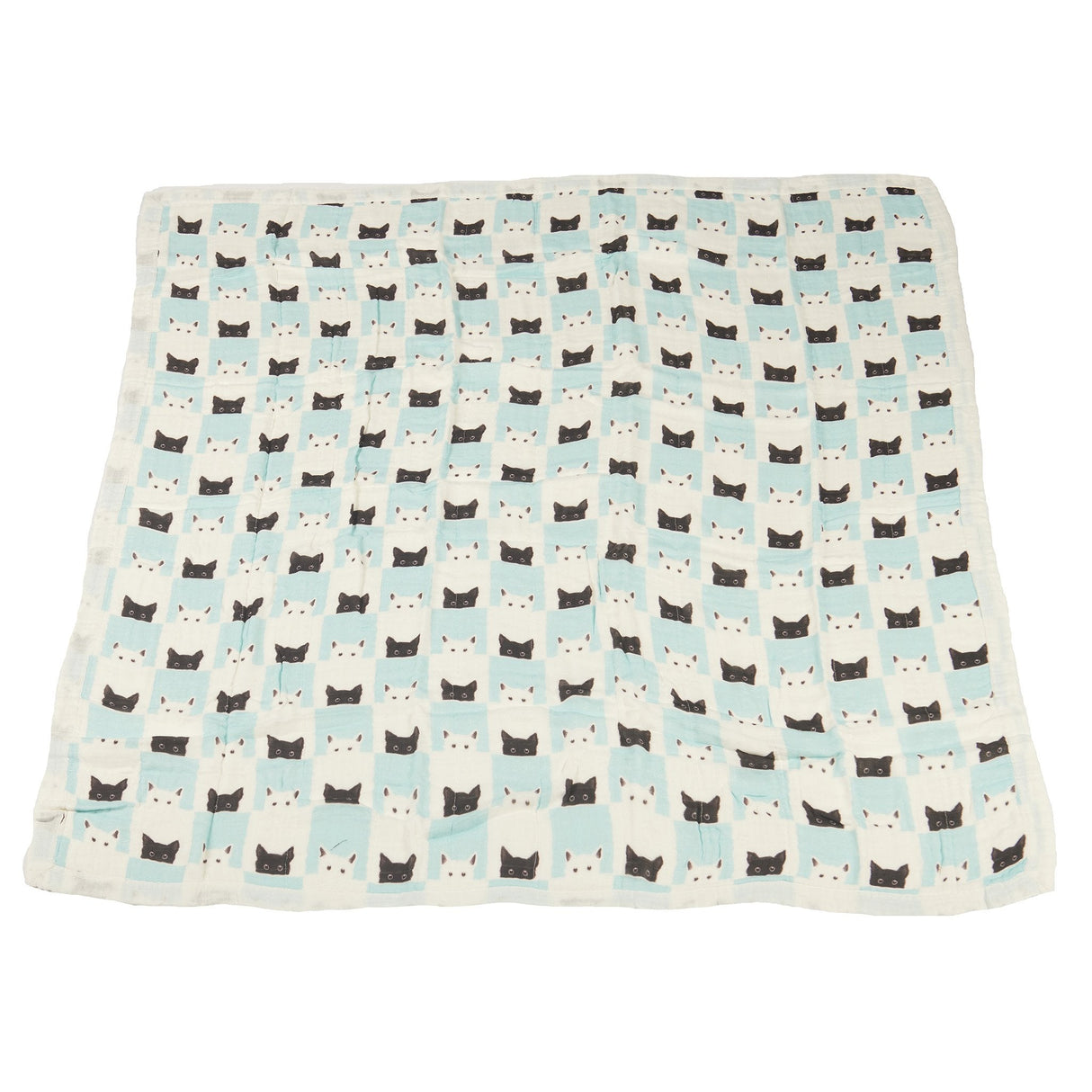 Peek-A-Boo Cats and White Bamboo Muslin Newcastle Blanket - HoneyBug 