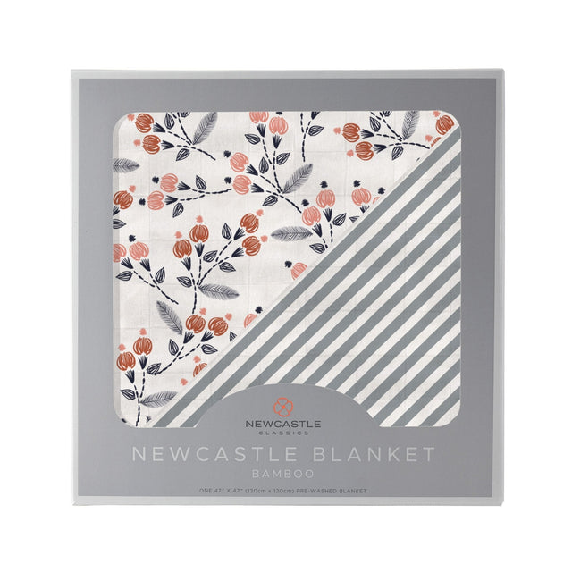 Dahlia Floral and Finley Stripe Bamboo Muslin Newcastle Blanket - HoneyBug 