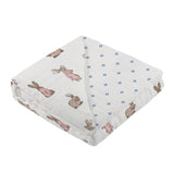 Powder Pink Bunnies and Periwinkle Diamond Polka Dot Bamboo Newcastle Blanket - HoneyBug 