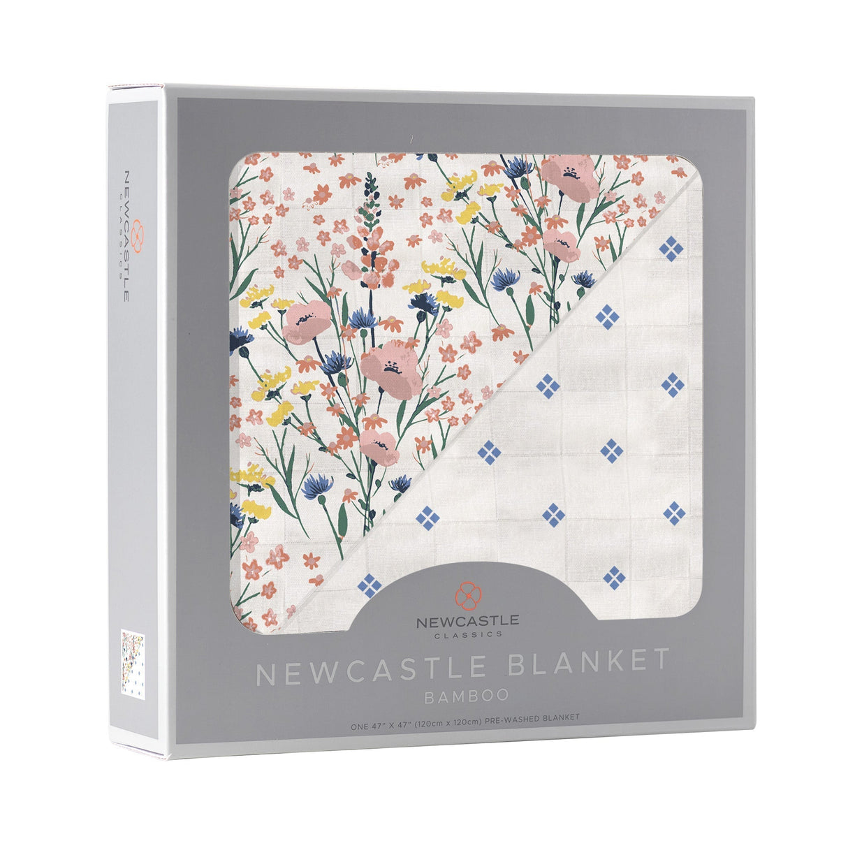 Wildflowers and Periwinkle Diamond Polka Dot Bamboo Newcastle Blanket - HoneyBug 