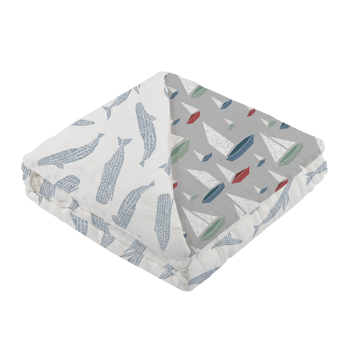 Blue Shadow Whales and Marina Sailboats Bamboo Newcastle Blanket - HoneyBug 