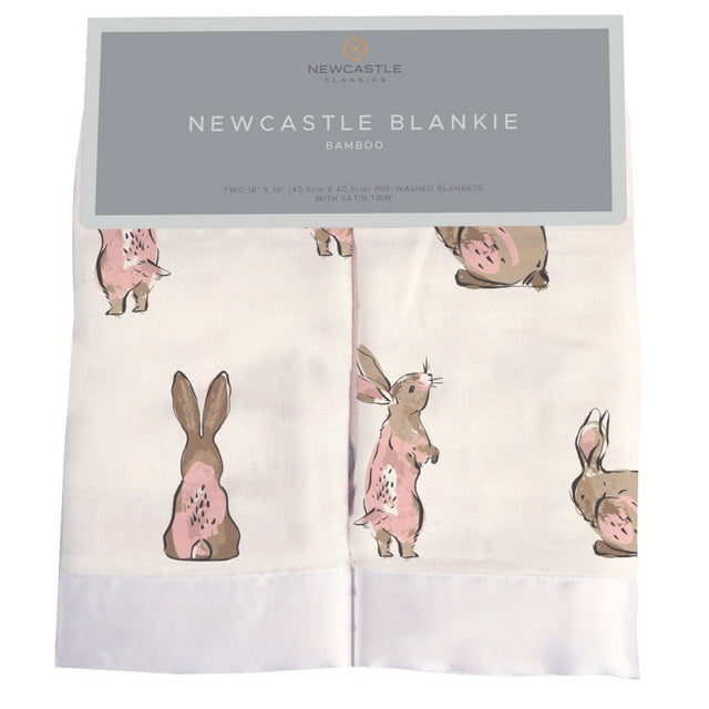 Powder Pink Bunnies Bamboo Newcastle Blankie - HoneyBug 