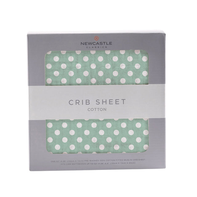 Jade Polka Dot Cotton Muslin Crib Sheet - HoneyBug 