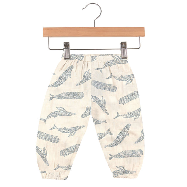 Blue Shadow Whales Bamboo Newcastle Mini Pants - HoneyBug 