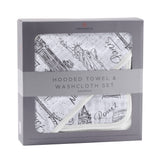 London, Paris, New York Hooded Towel and Washcloth Set - HoneyBug 