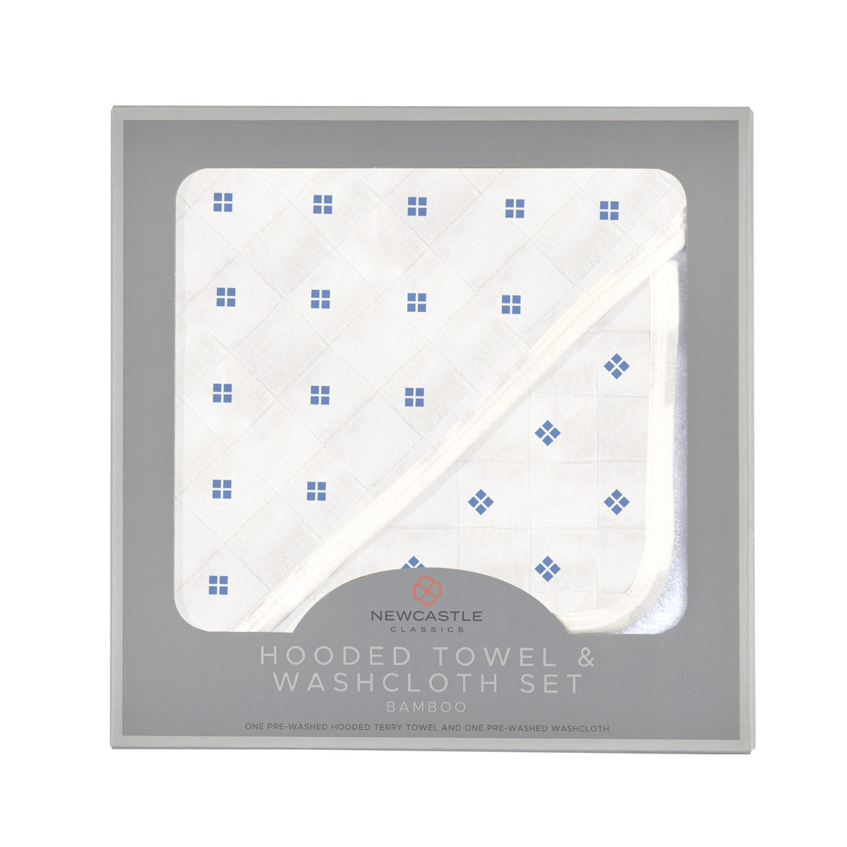 Periwinkle Diamond Polka Dot Bamboo Hooded Towel and Washcloth Set - HoneyBug 