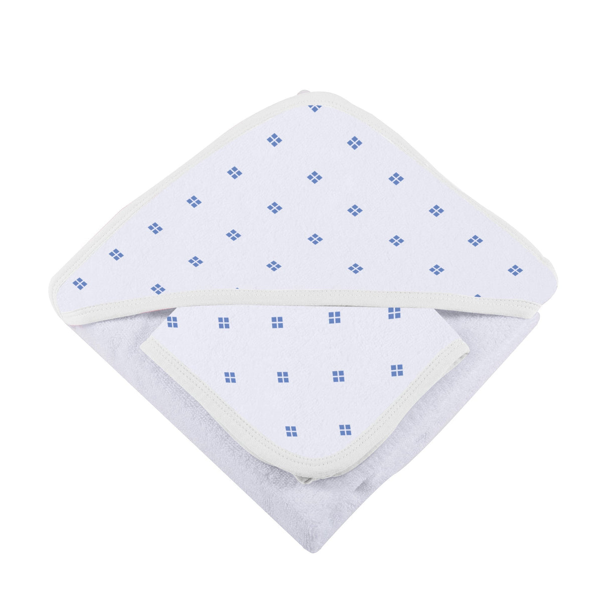 Periwinkle Diamond Polka Dot Bamboo Hooded Towel and Washcloth Set - HoneyBug 