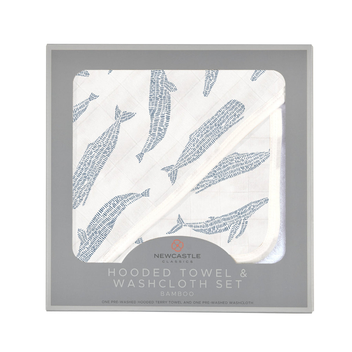 Blue Shadow Whales Bamboo Hooded Towel and Washcloth Set - HoneyBug 