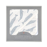 Blue Shadow Whales Bamboo Hooded Towel and Washcloth Set - HoneyBug 