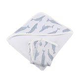 Blue Shadow Whales Bamboo Hooded Towel and Washcloth Set - HoneyBug 
