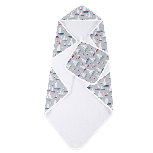 Marina Sailboats Bamboo Hooded Towel and Washcloth Set - HoneyBug 