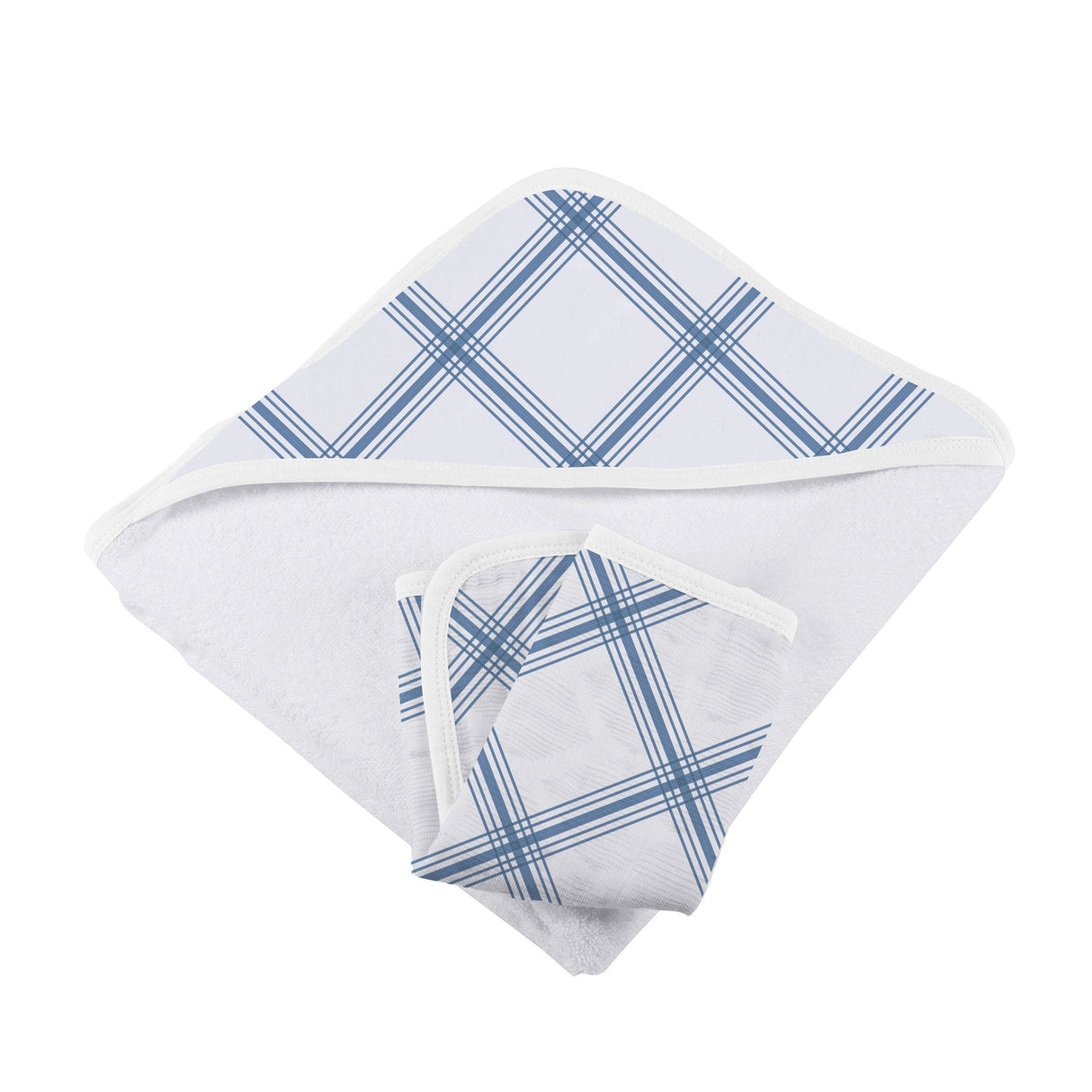 Blue Buffalo Check Plaid Hooded Towel and Washcloth Set - HoneyBug 
