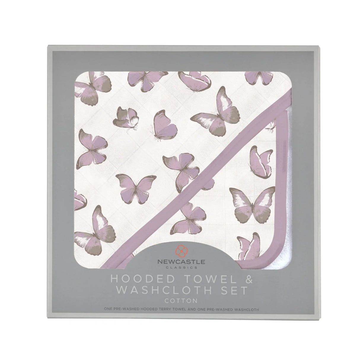 Winsome Butterflies Cotton Hooded Towel and Washcloth Set - HoneyBug 