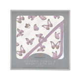 Winsome Butterflies Cotton Hooded Towel and Washcloth Set - HoneyBug 