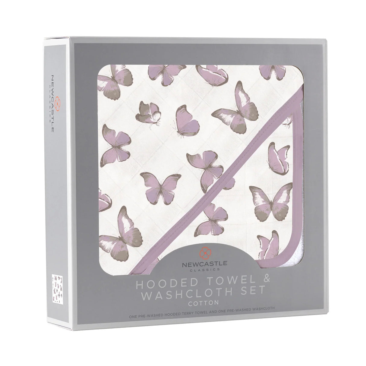 Winsome Butterflies Cotton Hooded Towel and Washcloth Set - HoneyBug 