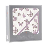 Winsome Butterflies Cotton Hooded Towel and Washcloth Set - HoneyBug 