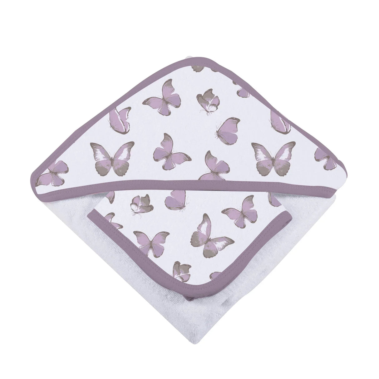 Winsome Butterflies Cotton Hooded Towel and Washcloth Set - HoneyBug 