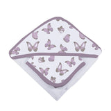 Winsome Butterflies Cotton Hooded Towel and Washcloth Set - HoneyBug 